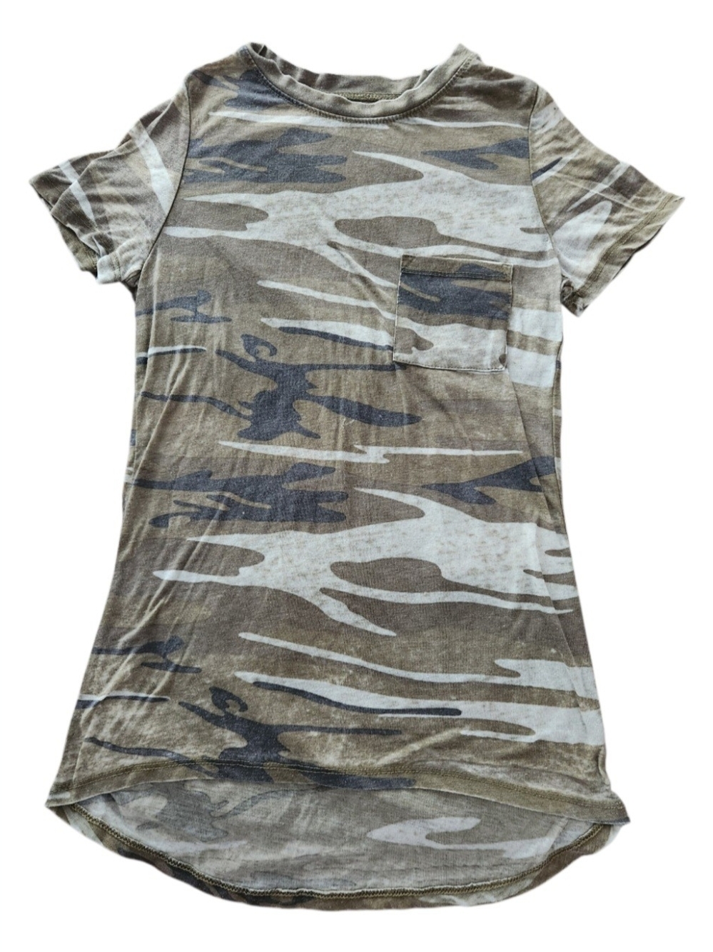 Camoflauge Long Tissue Tee In Olive Green Size XS Camo Tshirt Tunic Army Green